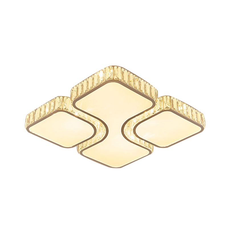 Geometric Crystal Block Ceiling Light Contemporary White 16"/16.5"/35.5" W LED Flush Mount Light in White/3 Color Light