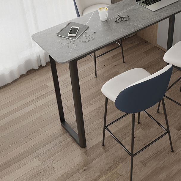 Modern Sintered Stone Top Rectangle Sled Bar Dining Table with Metal Base