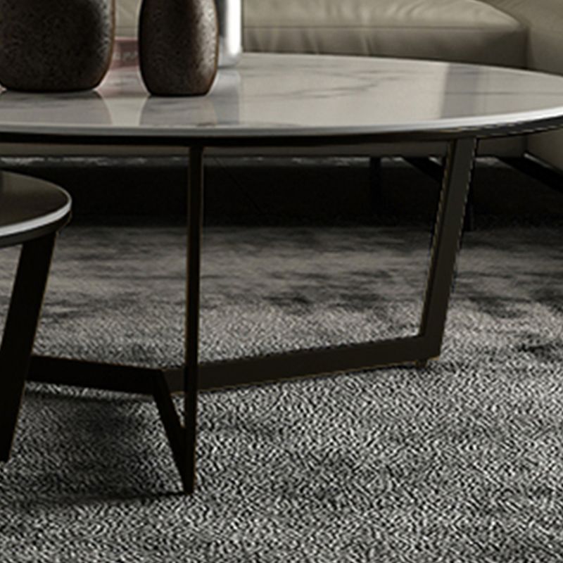 Glam White Frame Coffee Table Round Slate Top Cocktail Table
