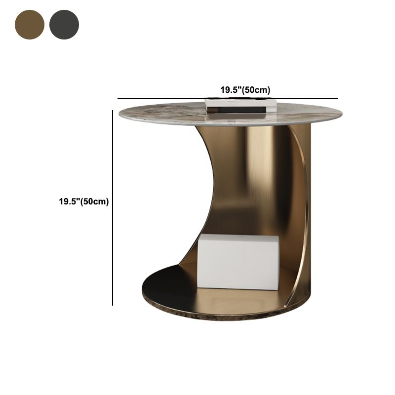 Contemporary Round Stone End Table Steel Abstract Side Table