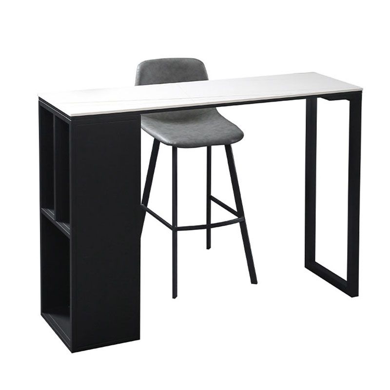 Mesa de barra de hierro negro industrial Faux Marble Top Rectangular Indoor 41.3 "H Mesa Bistro