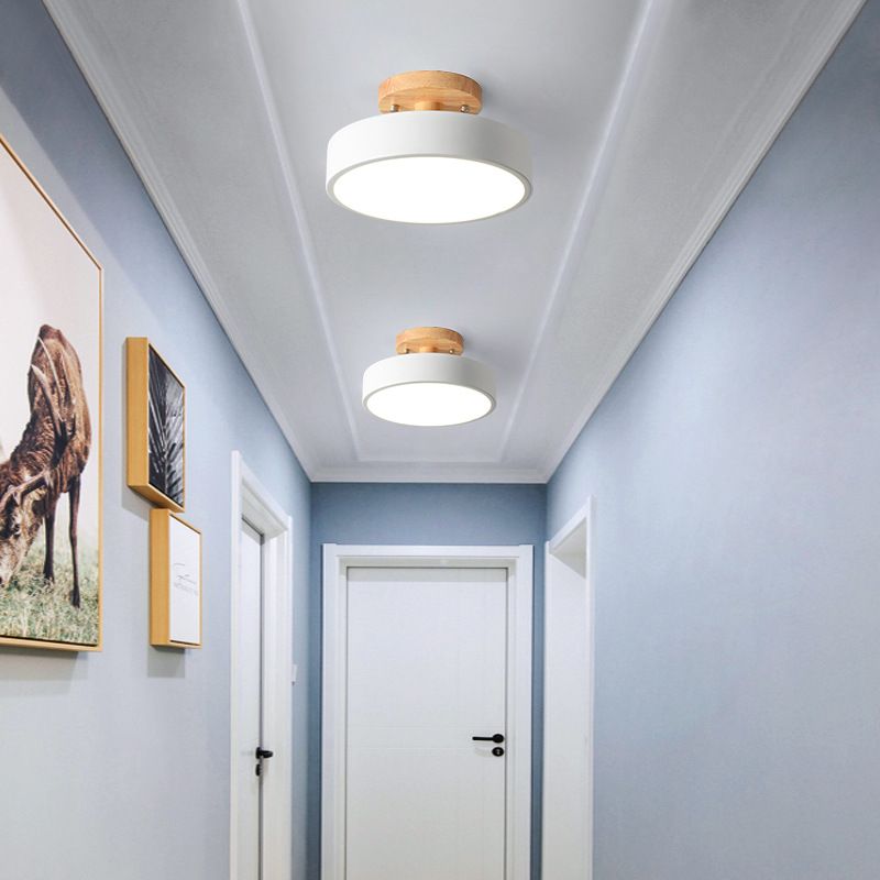 Round Semi Flush Mount Light Fixture Macaron Acrylic Ceiling Mount Chandelier for Bedroom