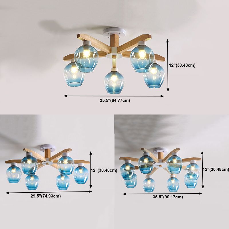 Contemporary Flush Light Fixture Wood Flush Mount Lights in Brown for Living Room