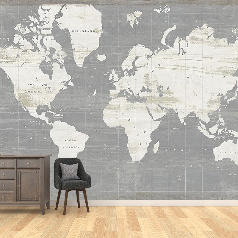 Whole World Map Mural Wallpaper for Living Room Fantasy Wall Decor in Dark Color, Stain-Resistant