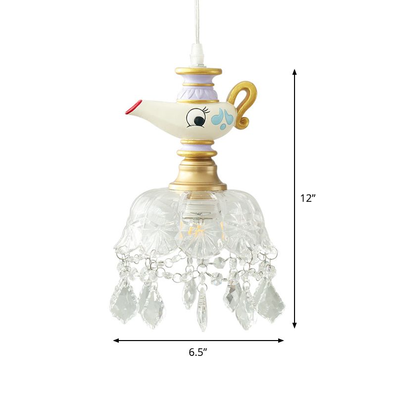 Witte theepot hanglamp Kinderen 1/4 Lichten helder glashangend plafondlicht voor slaapkamer