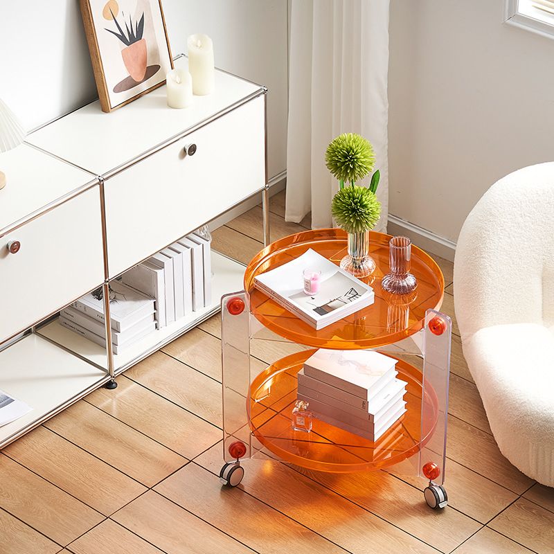 Modern Acrylic Round Side Table with Casters Tray Top 2 - Tier End Table Set