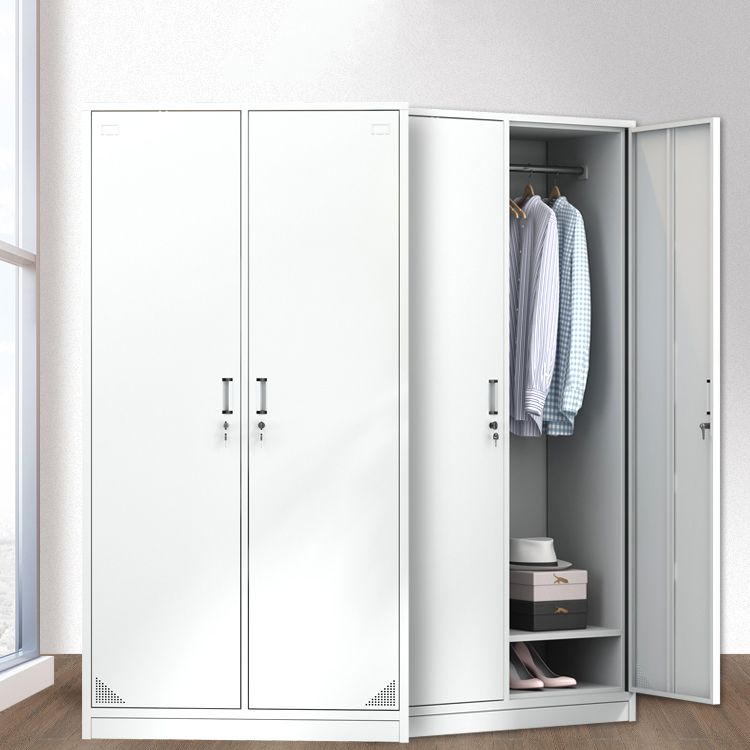 Contemporary Style Wardrobe Armoire White Color Steel Wardrobe Closet with Locks