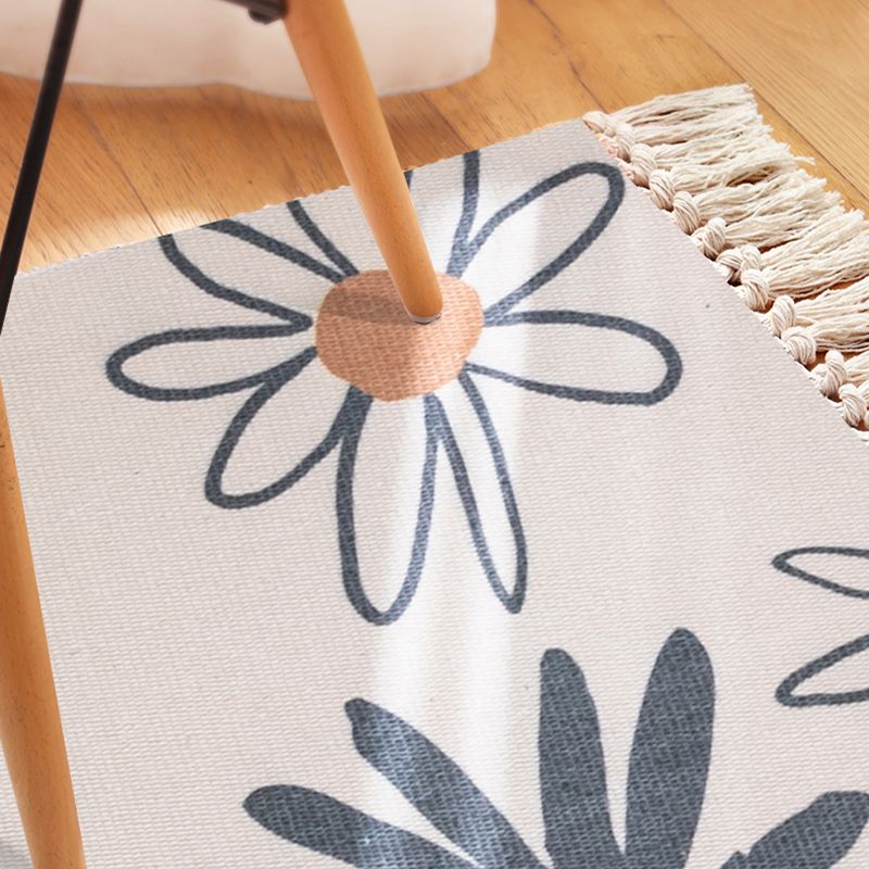 Modern Botanics Print Carpet Cotton Indoor Rug Fringe Pet Friendly Rug for Home Decoration