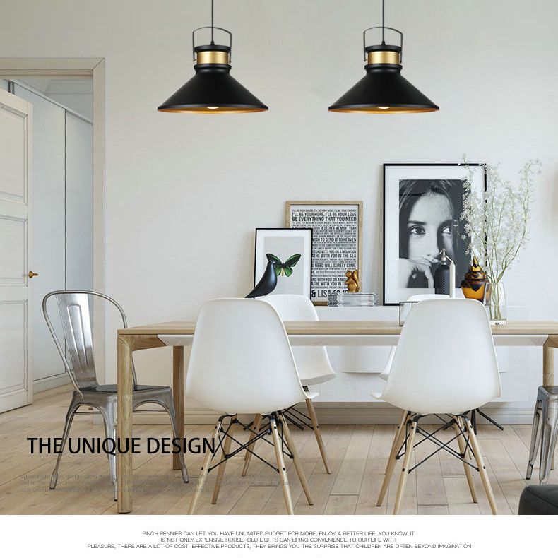 Stile industriale a forma di cono a forma di ciondolo a sospensione in metallo la luce a sospensione in nero