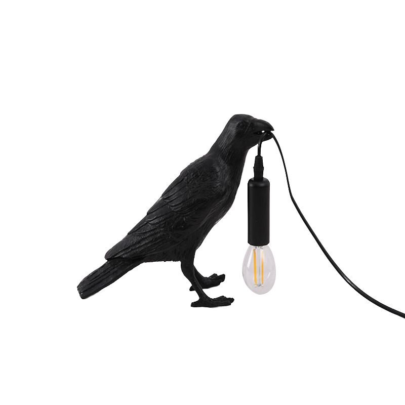 Nordic Style Bird Shaped Desk Light 1 Light Resin Night Table Lamp in White/Black for Bedroom