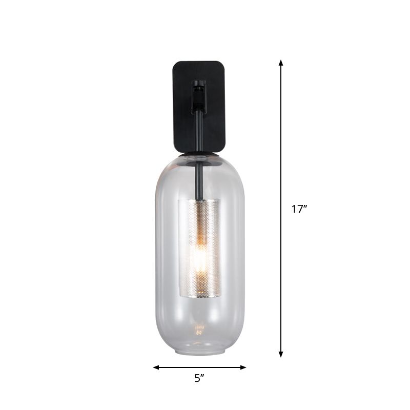 Black Pill Shape Wall Light Modern Single Light Translucent Glass Wall Light Sconce
