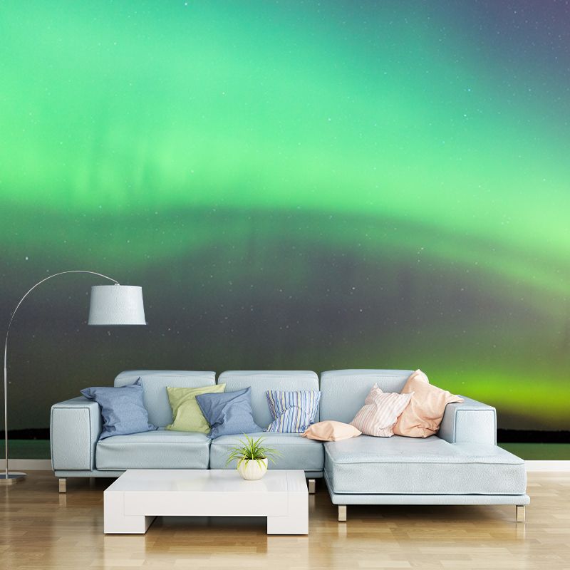 Modern Aurora Across Lake Mural Green and Yellow Indoor Wall Decor, Made to Measure