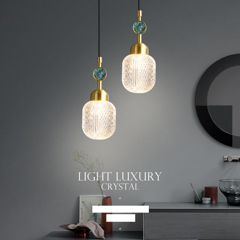 Cleort reticolo in vetro ovale illuminazione appesa postmoderna 1 ciondolo in ottone per la camera da letto