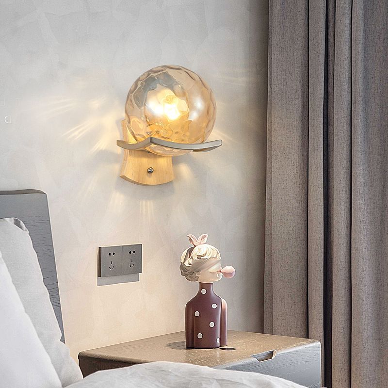 Modern Style Spherical Shape Wall Sconce Glass 1 Light Sconces for Bedroom