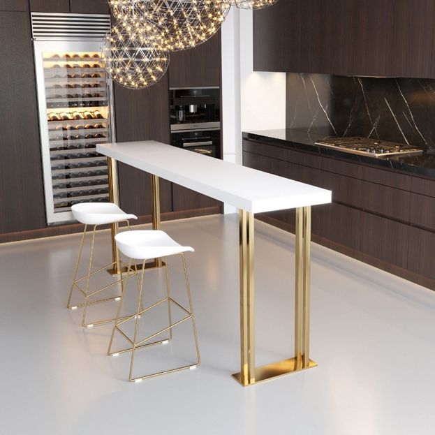 Glam Gold Base Bar/Dinette Table Rectangle Sled Indoor Counter-height Pub Table