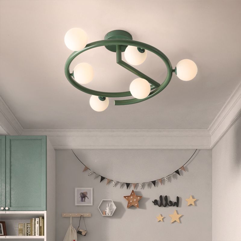Metal Halo Ring Semi Flush Lighting Minimalism 5 Lights LED Flush Mounted Lamp in Green for Bedroom