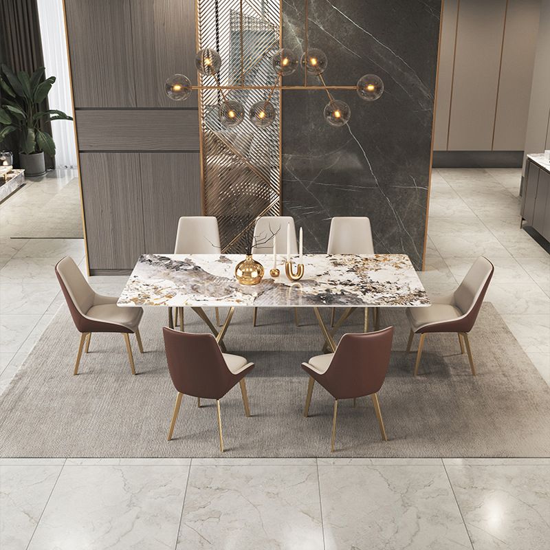 Modern Sintered Stone Dining Room Set with Rectangle Table and Gold Legs Formal Dining Set