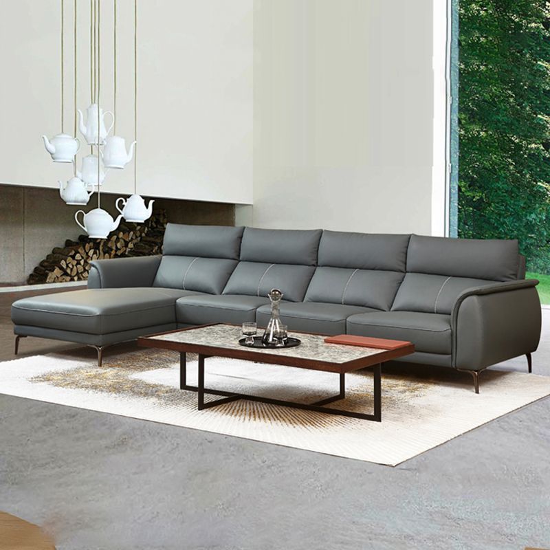 Flared Arms Sectionals Genuine Leather Sectional Sofa for Living Room