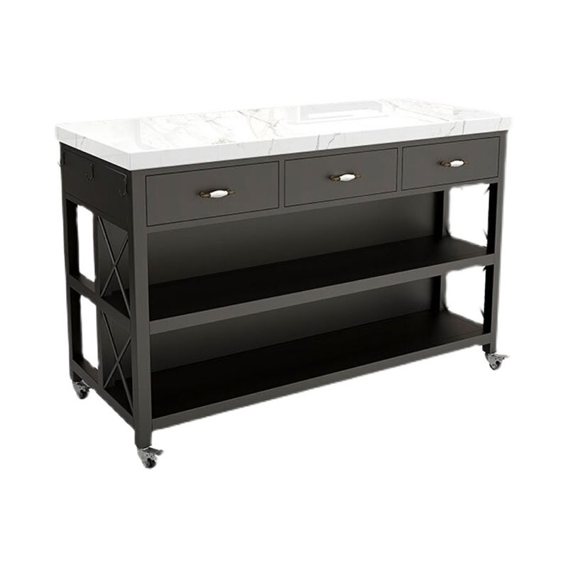 Faux Marble Top Kitchen Island Cart Modern Rectangle with 3 Drawers