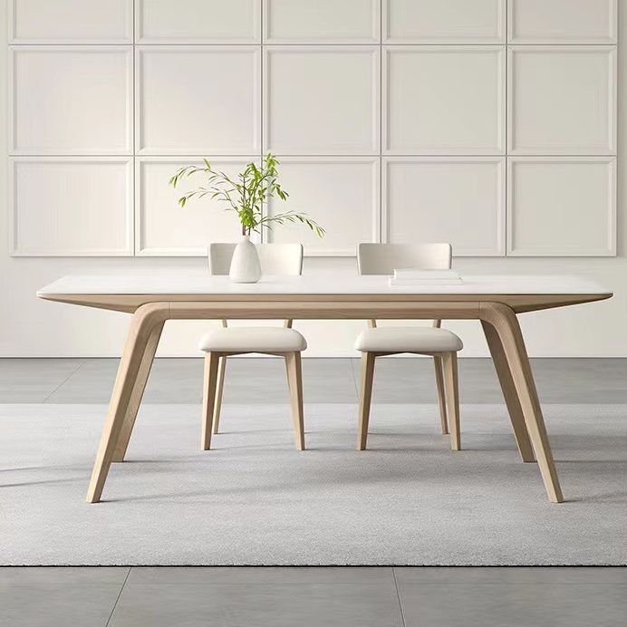 Stone Dining Table Set with Ash Wood Frame 1/4/5/7 Pcs Contemporary White Dining Set