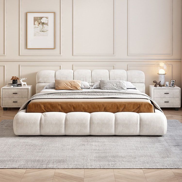 Modern Style Velvet/leather Tufted Upholstered Headboard White Bed