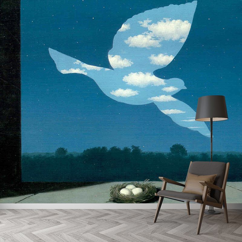 Magritte Artwork the Return Murals Surrealismus Wanddekoration aus Vliesstoff in Blau-Weiß