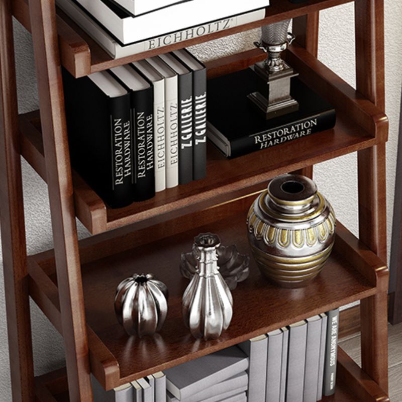 Open Back Walnut Bookcase Contemporary Ladder Bookshelf with Shelves