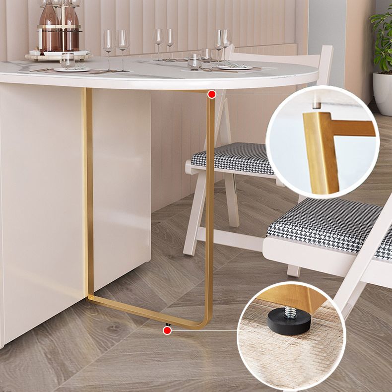 Moderner gesinterter Stein Esstisch Ovales Dropblatt 59 "Esstisch mit Goldrahmen