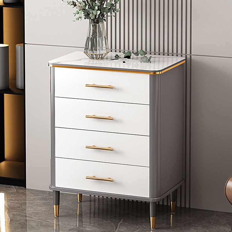 Glam White Vertical Stone Storage Chest Bedroom Chest with Drawers