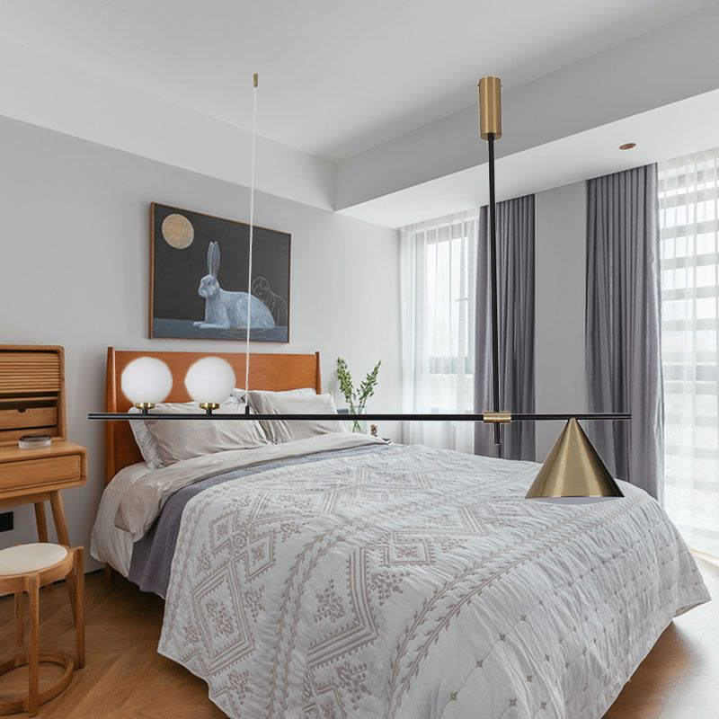 Triplo lampadario lineare Lamera lineare Contemporary Metal Island Lighting in nero/oro