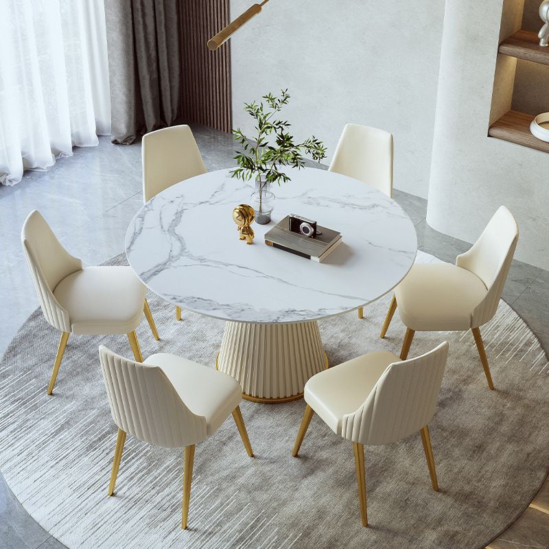 Scandinavian Round Dining Table Sets 1/4/5/7 Pieces Leather Dining Table and Chairs