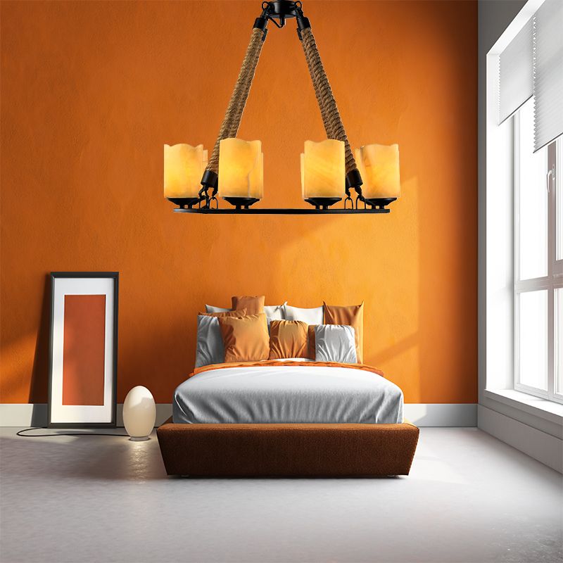 8 Lights Round Chandelier Lighting Rustic Yellow Metal Pendant Light Fixture for Living Room