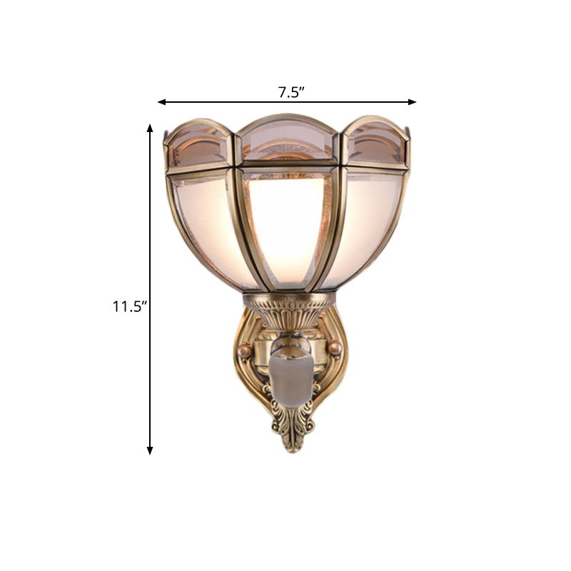 Bowl Translucent Glass Wall Mount Lamp Colonial Style 1/2-Light Bedside Wall Light Sconce in Brass