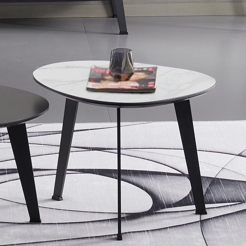 Contemporary White/Grey Free Shape Coffee Table with Metal Base