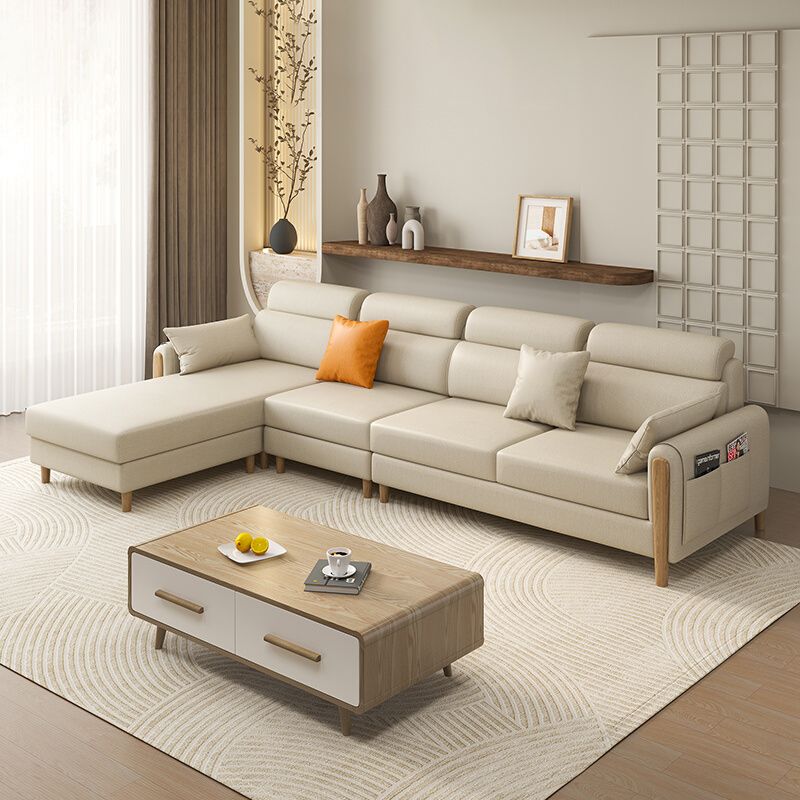 Scandinavian Sectional Sofa Leather Beige Sectionals with Pillows