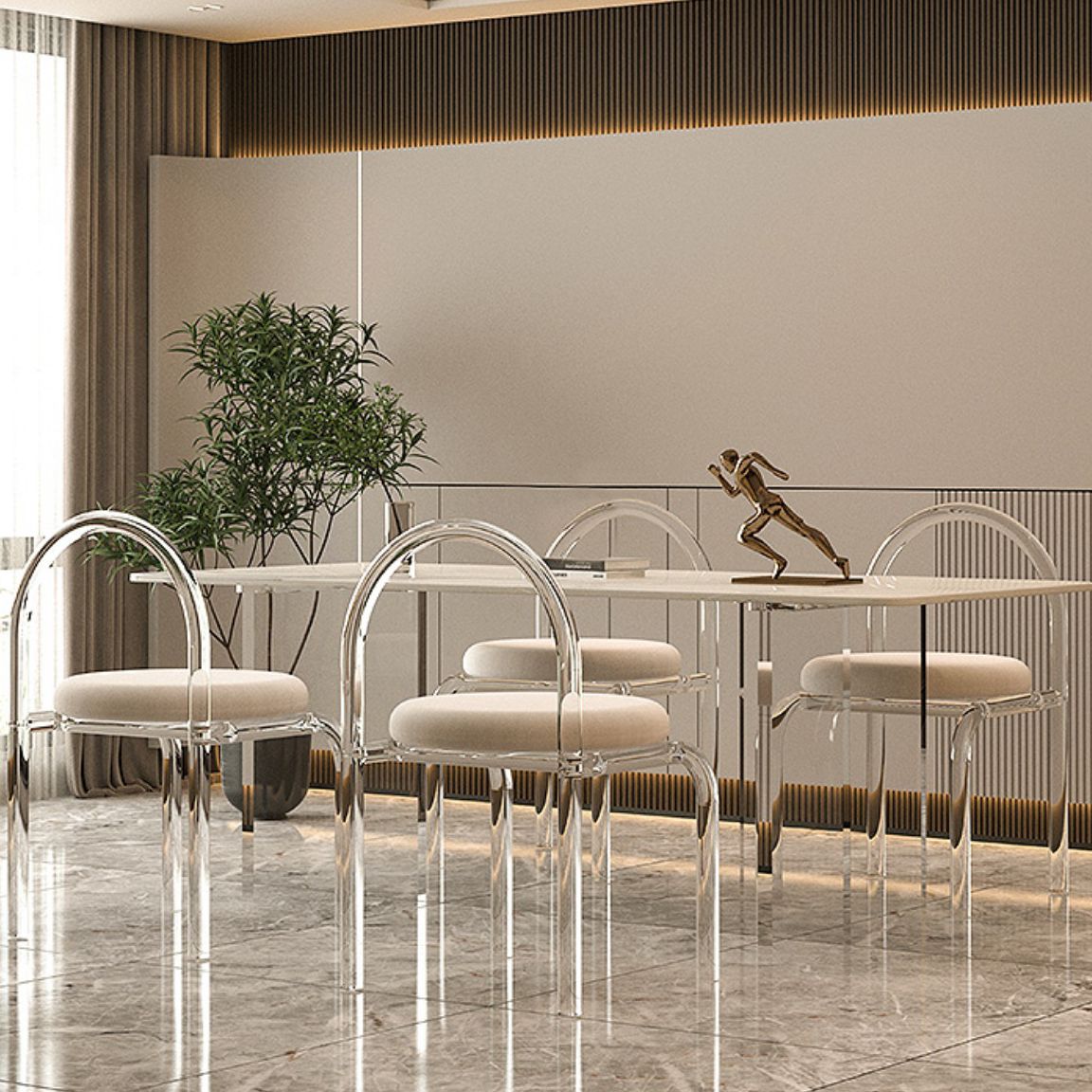 Modern Stone Rectangle Dining Table Acrylic Base for Dining Room