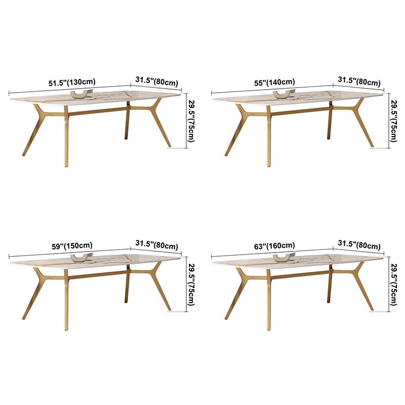 Sintered Stone Top Dining Table Rectangle Table with Metal Gold Base and 4 Legs