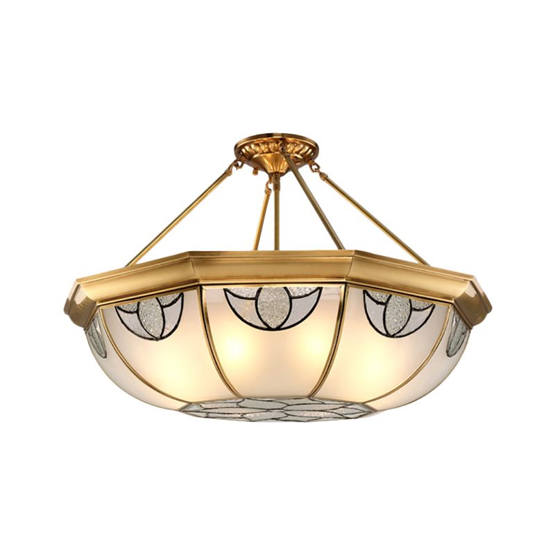 Luce semi -monte glassata a cupola Vintage 4 luci soggiorno semifulò in oro, 16 "/18" di larghezza