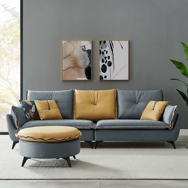 35" High Modern Faux Leather Flared Arm Standard Sofa with Cushions Stain Resistant