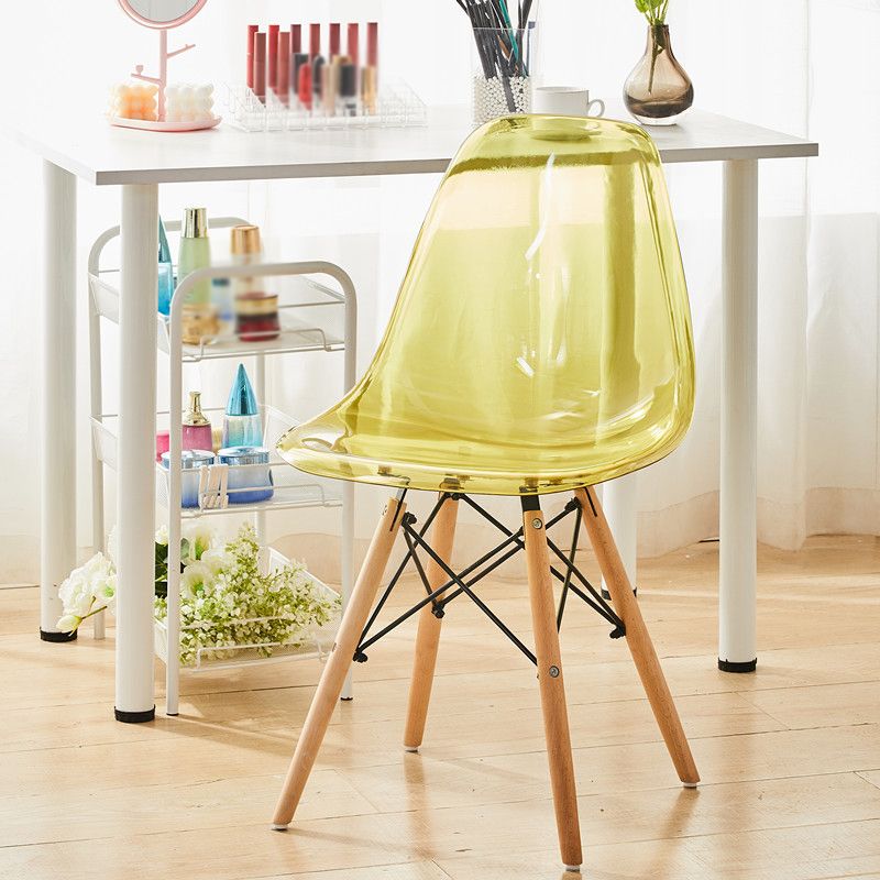 Scandinavian Plastic Dining Room Side Chair Solid Back Chair with Wood Legs