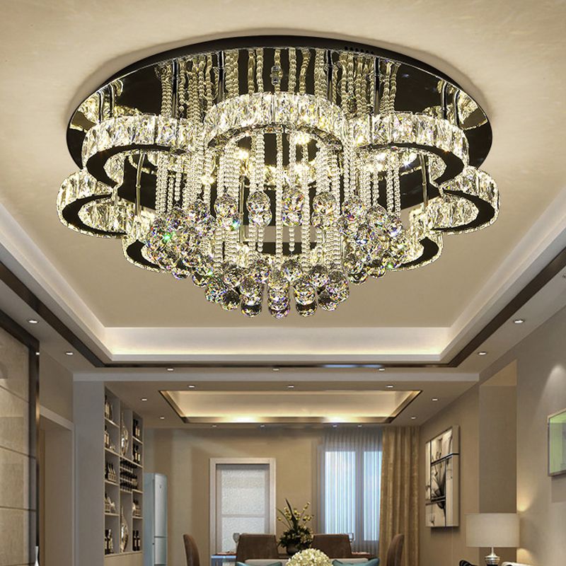 Moderne Blumen-Deckenleuchte, K9-Kristall, Wohnzimmer-LED-Unterputzbeleuchtung in Chrom