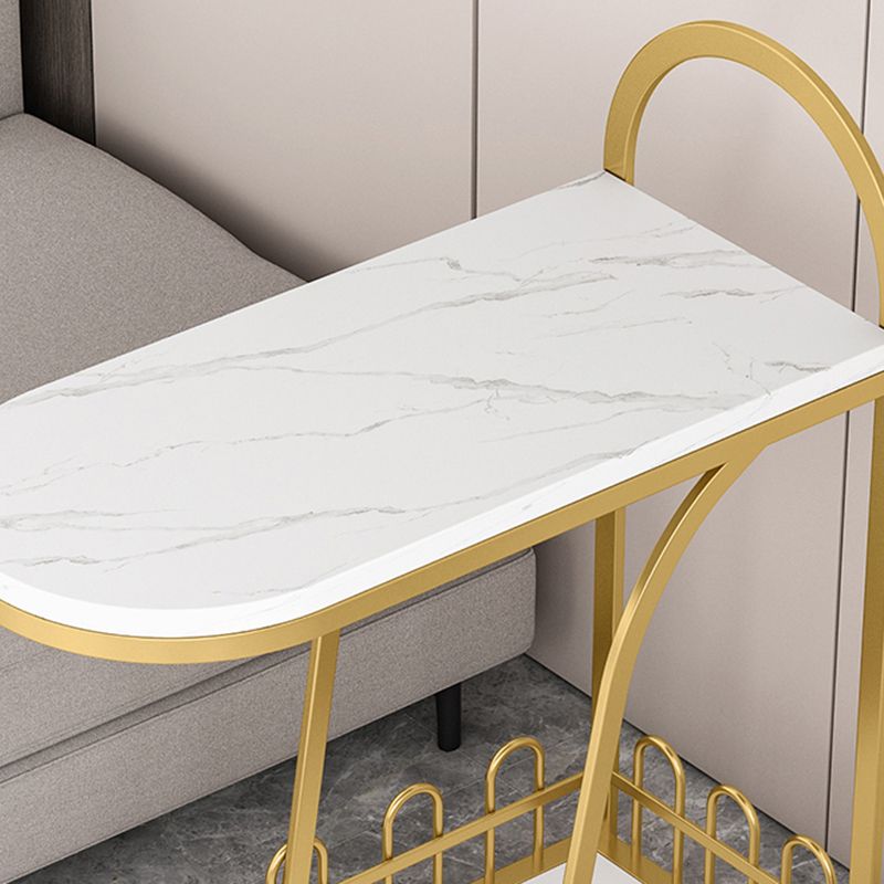 Contemporary Marble Top End Slide Table Geometric 4 Legs Side Table