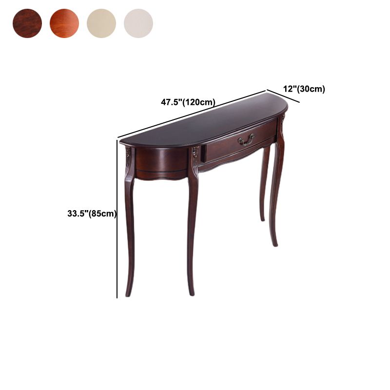 Mid-Century Modern Half Moon Console Table in White/Dark Brown