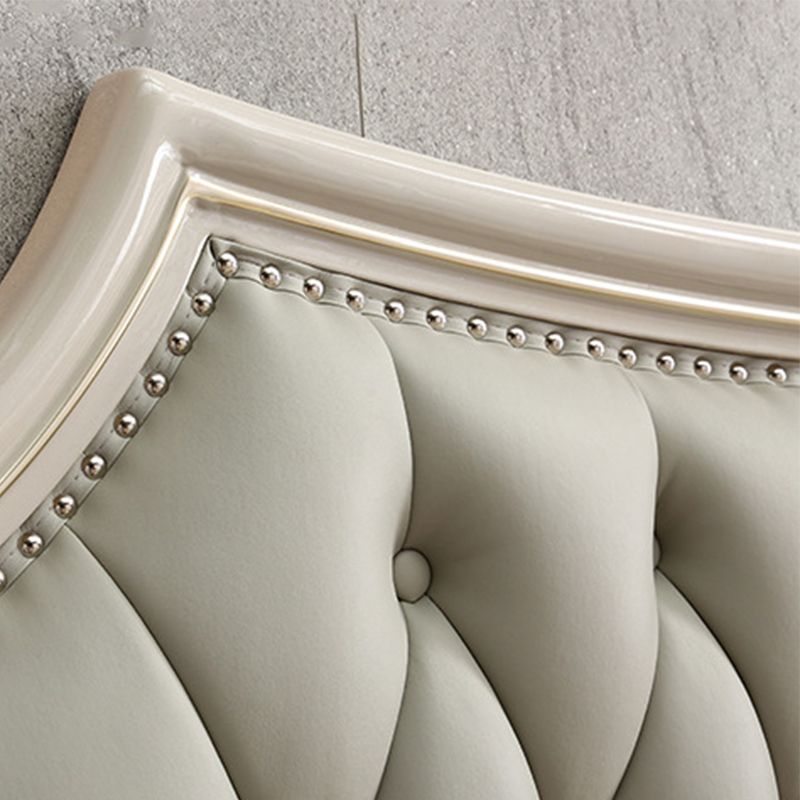 84.65 inch Wide Victorian Bed Pine Wood Standard Bed with Upholstered Headboard