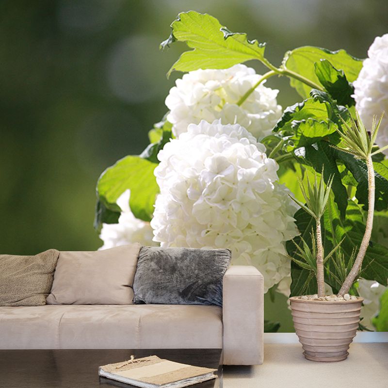 Modern Blooming Hydrangea Moisture Resistant Wall Covering for Living Room, Personalized Size