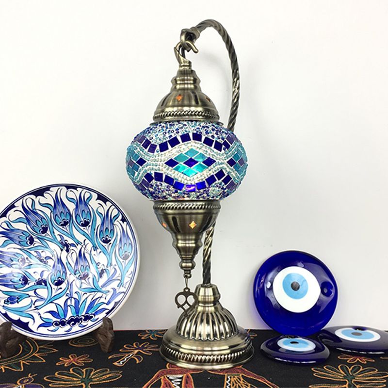 Turkish Style Glass Table Lamp Vintage Moroccan Desk Lamp Fixture for Bedside