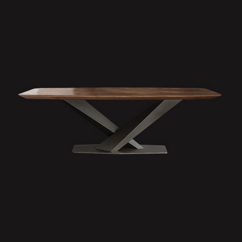 Mesa industrial de madera maciza para mesa de comedor rectangular de restaurantes con pedestal de metal
