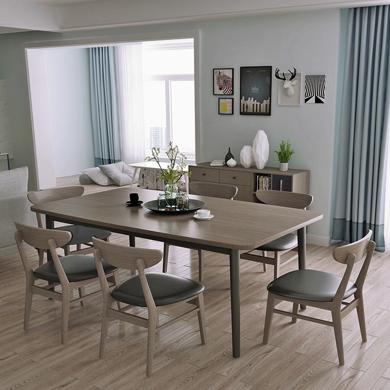 Set da pranzo in legno massiccio tradizionale con tavolo fisso e base a 4 gambe