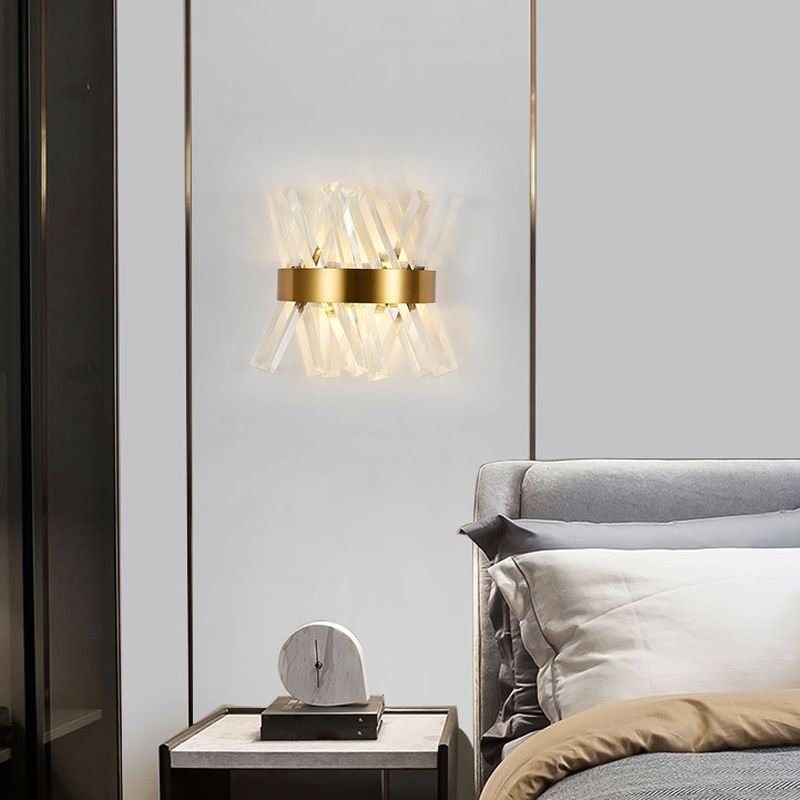 Crystal Unique Shape Wall Lights Modern Style 2 Lights Wall Light Sconce in Brass