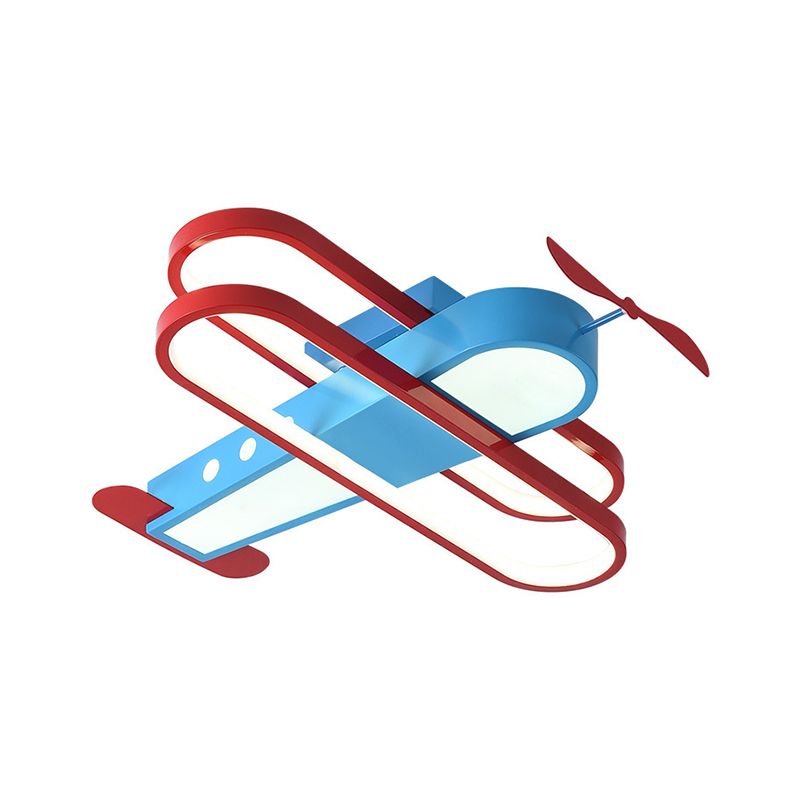 Aircraft Flush Mount Lighting Fixture Kids Metal 19.5"/26" Long LED Bedroom Ceiling Mounted Light in Blue